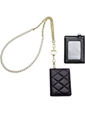 Genuine Leather Minimalist Bifold Wallet & ID Card Case with Lanyard Chain